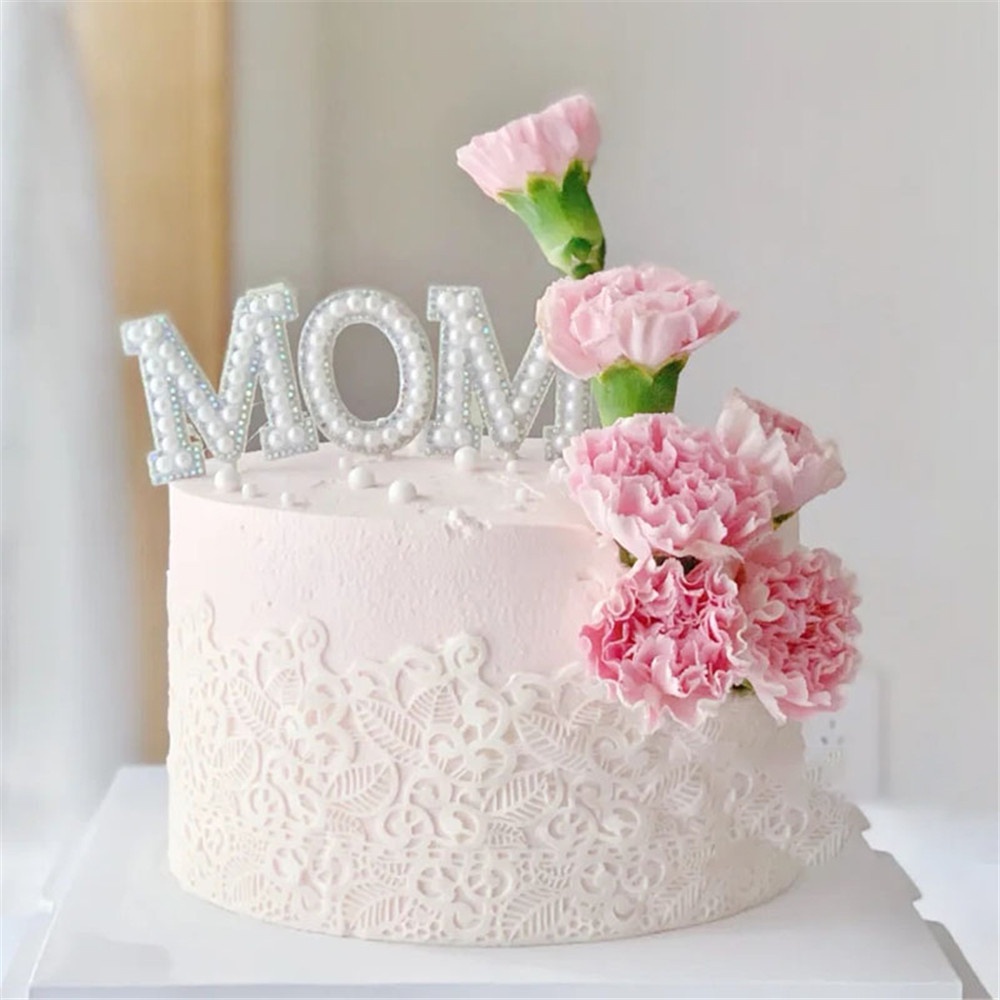 Cod Qipin Happy Bộ Phụ Kiện Cắm Trang Trí Bánh Kem Tráng Miệng Tiệc Tráng Miệng Đính Ngọc Trai Chữ Mum Dành Cho Ngày Của Mẹ