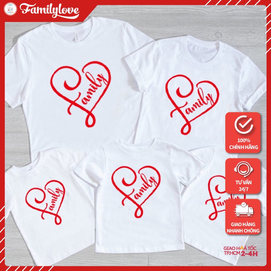 Áo Gia Đình Familylove -set Đồng Phục Gia Đình Họa Tiết Trái Tim Family Xinh Xắn Chất Liệu Cotton 100% Co Giãn