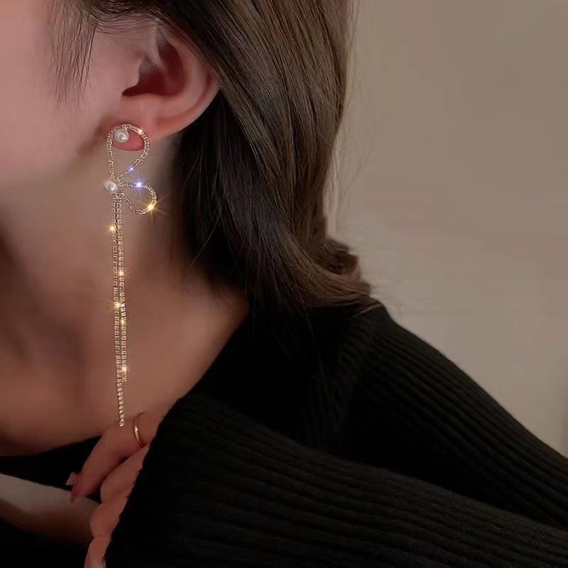 Bông Tai Bạc 2022 s925 Hình Nơ Đính Đá Kim Cương Toàn Diện