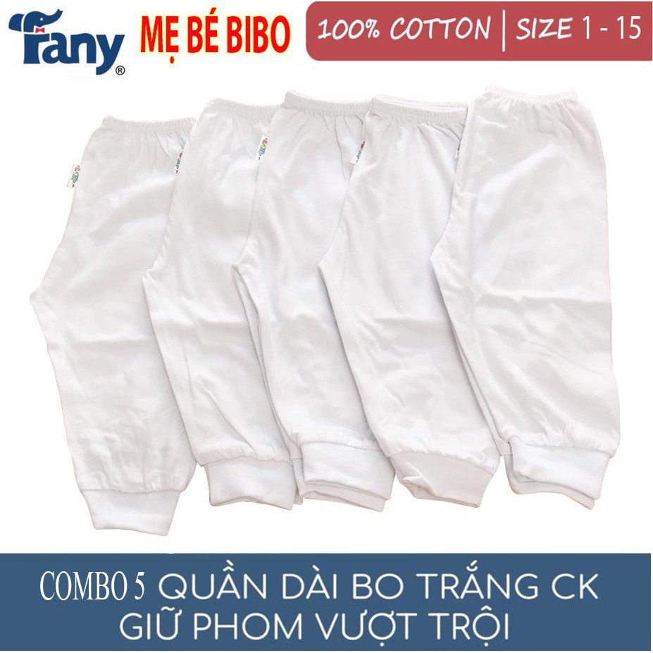 [Chất đẹp] Combo 5 Quần Dài Trắng Bo Cotton Hiệu Fany Cho Bé 0-10 tuổi Size(1-15)