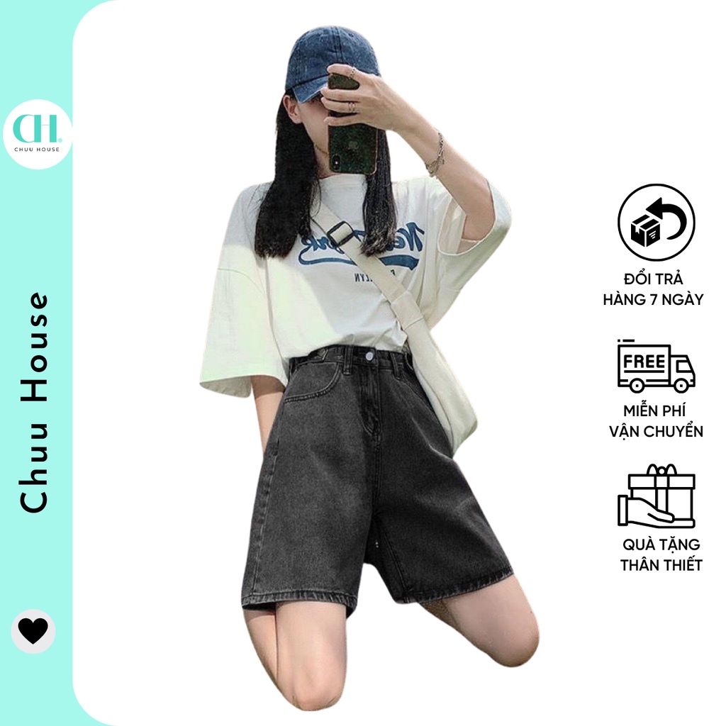 Quần Short Jeans Nữ Đen Basic Cạp Cao Cúc Đồng - Chuu House - SJ02 | BigBuy360 - bigbuy360.vn