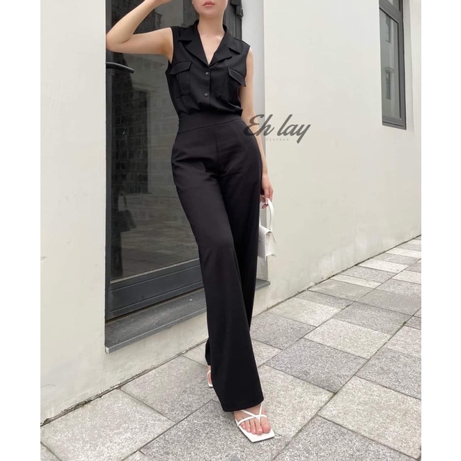 Set vest sát nách quần ống suông túi hộp thiết kế cao cấp vải đũi lạnh
