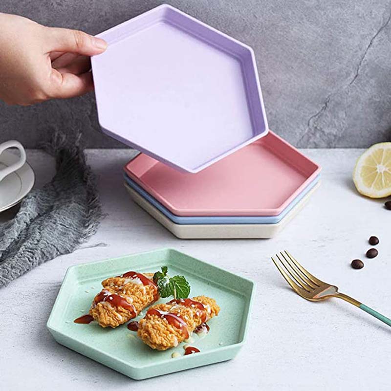 Đĩa Lục Giác 15cm Chất Liệu Rơm Lúa Mì An Toàn Đựng Thực Phẩm Cho Nhà Bếp