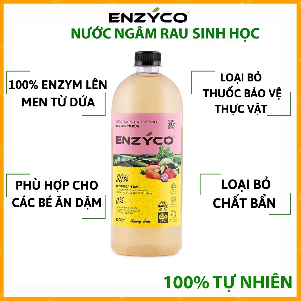 Nước Rửa Rau Củ Quả Sinh Học, Khử Khuẩn An Toàn 100% Thiên Nhiên Enzyco Hương Dứa 1L