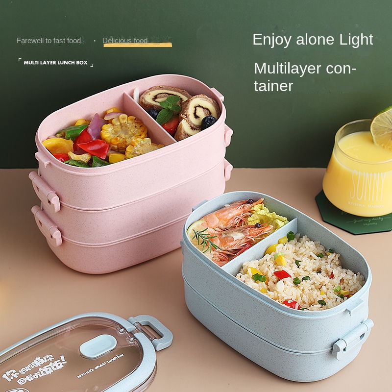 Hộp Đựng Cơm Trưa Ba Tầng Sức Chứa Lớn Bằng Rơm Lúa Mì