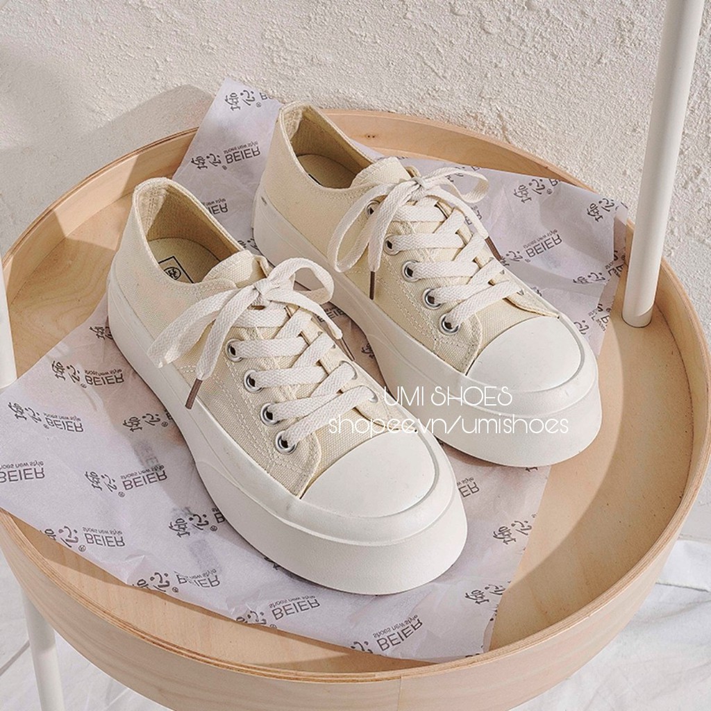 [NOWSHIP] Giày thể thao nữ độn đế 4cm bánh mỳ basic vải canvas bata mới hot phong cách retro ulzzang đẹp cá tính đẹp