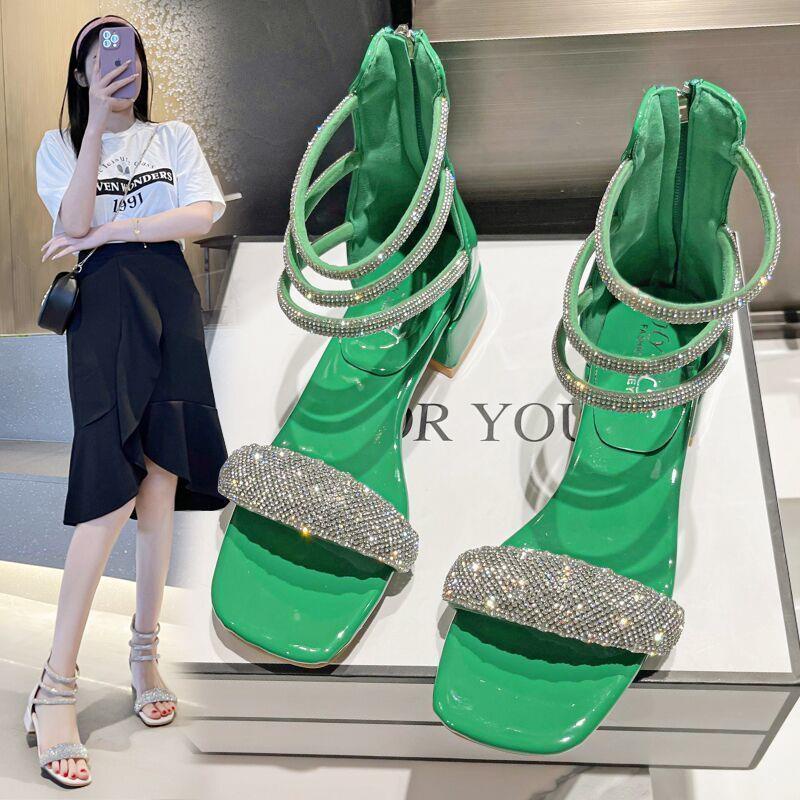 Xăng đan Cao Gót Đính Đá Có Dây Kéo Mẫu Mới 2022 Dành Cho Nữ