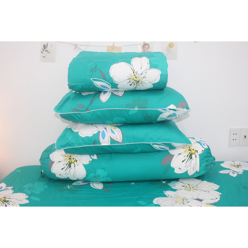 Bộ drap gối 4 món 100% cotton thiên nhiên Kha Ly- Hoa Anh Đào Lý