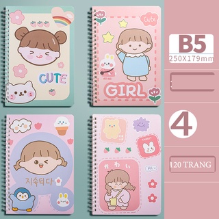 Sổ tay ghi chép b5 gáy xoắn 120 trang kẻ ngang mẫu cute bibiga