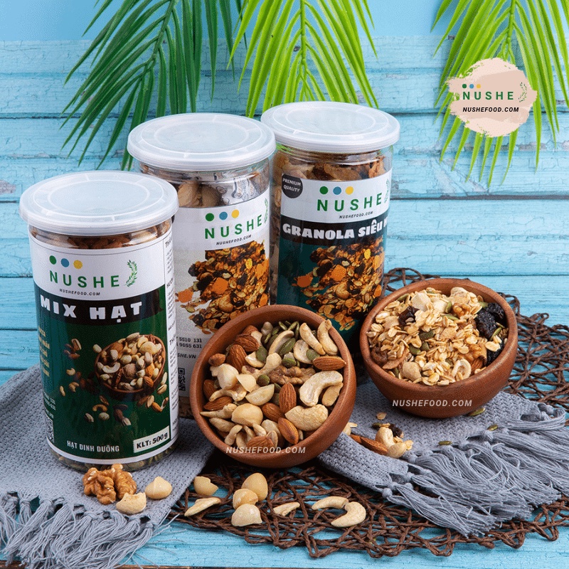 COMBO NUSHE 500gr/1 hộp, NUSHEFOOD, Combo Gồm Granola 50% Yến Mạch, Granola Siêu Hạt, Mix Hạt, Giảm Cân Healthy