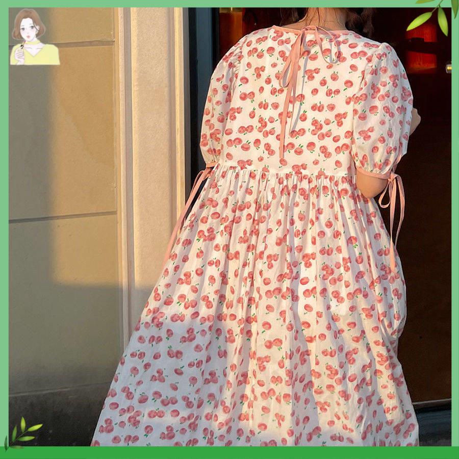 🎀váy babydoll Đầm Dài Tay Phồng In Họa Tiết Hoa Phong Cách Nhật Bản Thời Trang Mùa Hè 2021 Mới Cho Nữ
