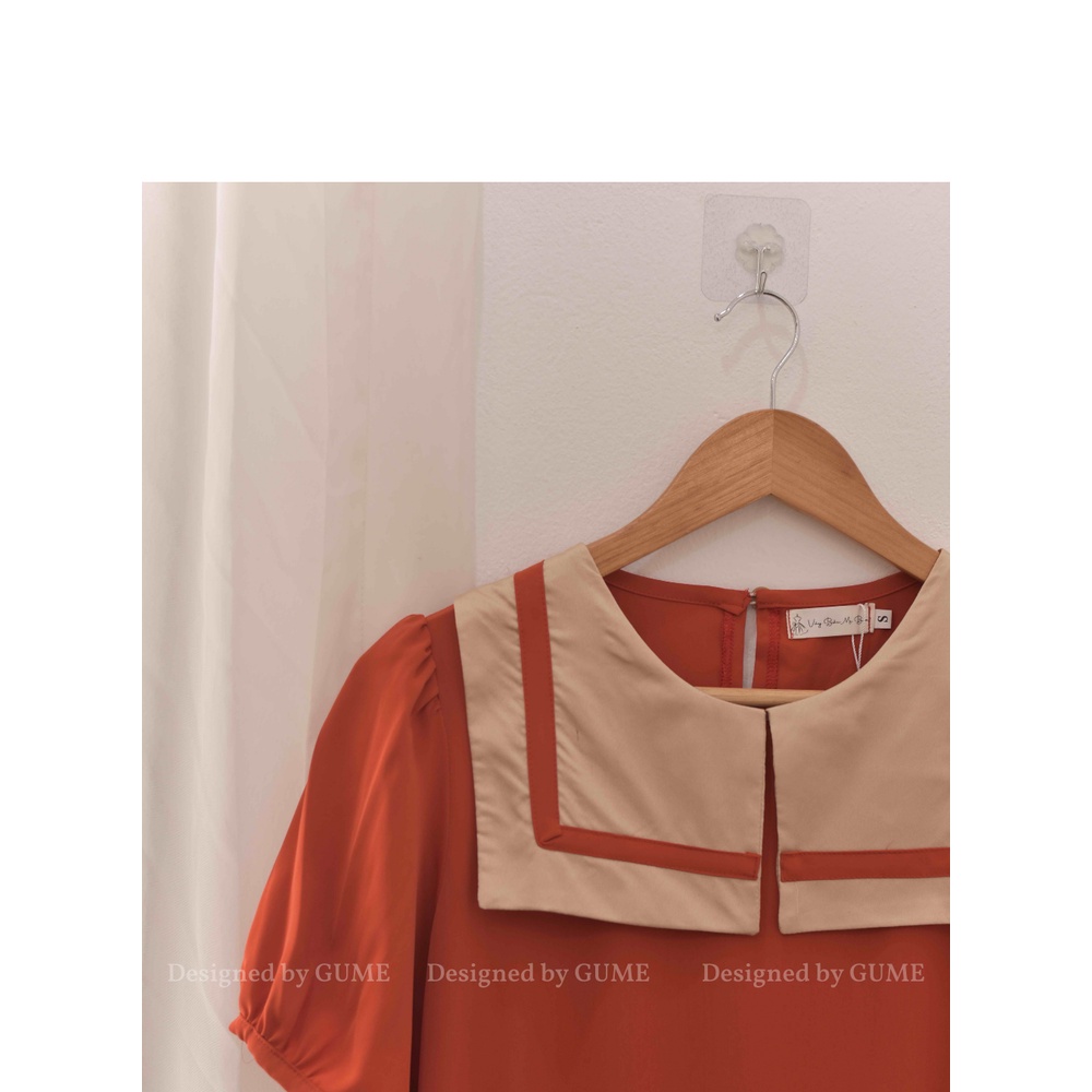Váy bầu bigsize - Đầm bầu thiết kế GuMe màu CAM ĐẤT TAY BO CỔ YẾM VUÔNG 3 TẦNG SIÊU ĐẸP size 40-100kg GM004- ảnh thật