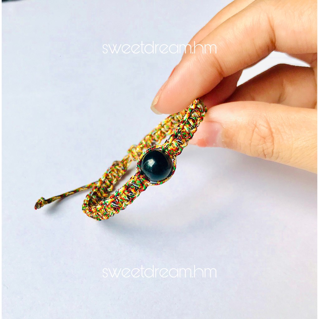 Vòng tay đan dây ngũ sắc mix đá phong thủy, vòng tay handmade xinh xắn