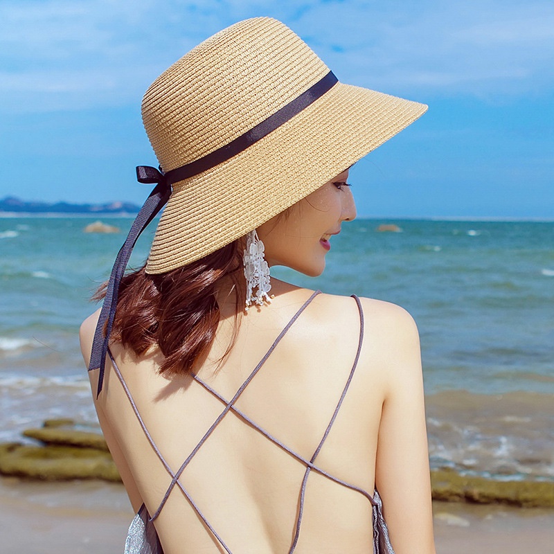 Mũ Cói Rộng Vành Chống Tia UV Thời Trang Đi Biển Phong Cách Hàn Quốc Cho Nữ