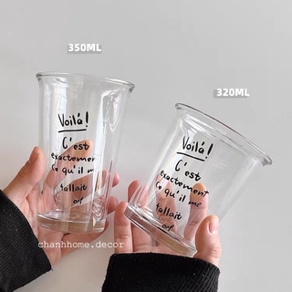 Ly cốc thuỷ tinh trong suốt in chữ Voila 350ml, ly uống nước chữ Pháp dùng pha chế nước, cafe, trà sữa |Chanhhome.decor|
