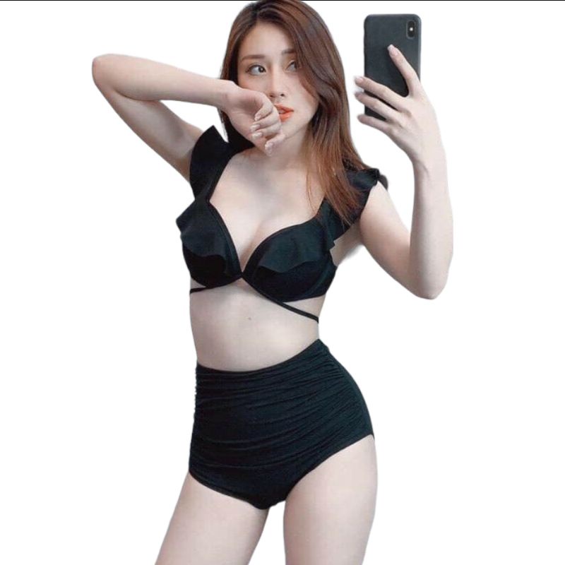 Quần Bơi Nữ, Quần Bikini Lẻ Cạp Cao Có Dún Che Bụng