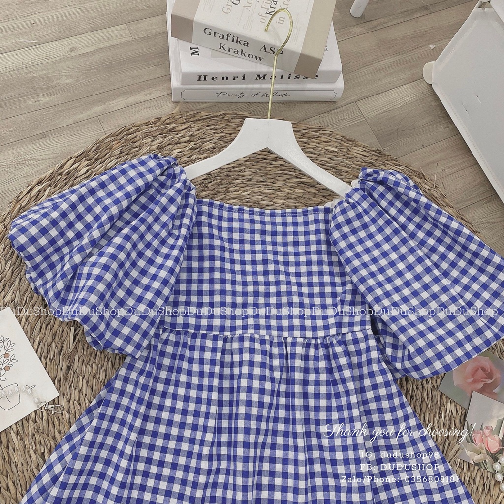 Váy Babydoll Kẻ Xanh Tiểu Thư Đi Biển Phong Cách Hàn Quốc XInh Xắn Đáng Yêu-dd04