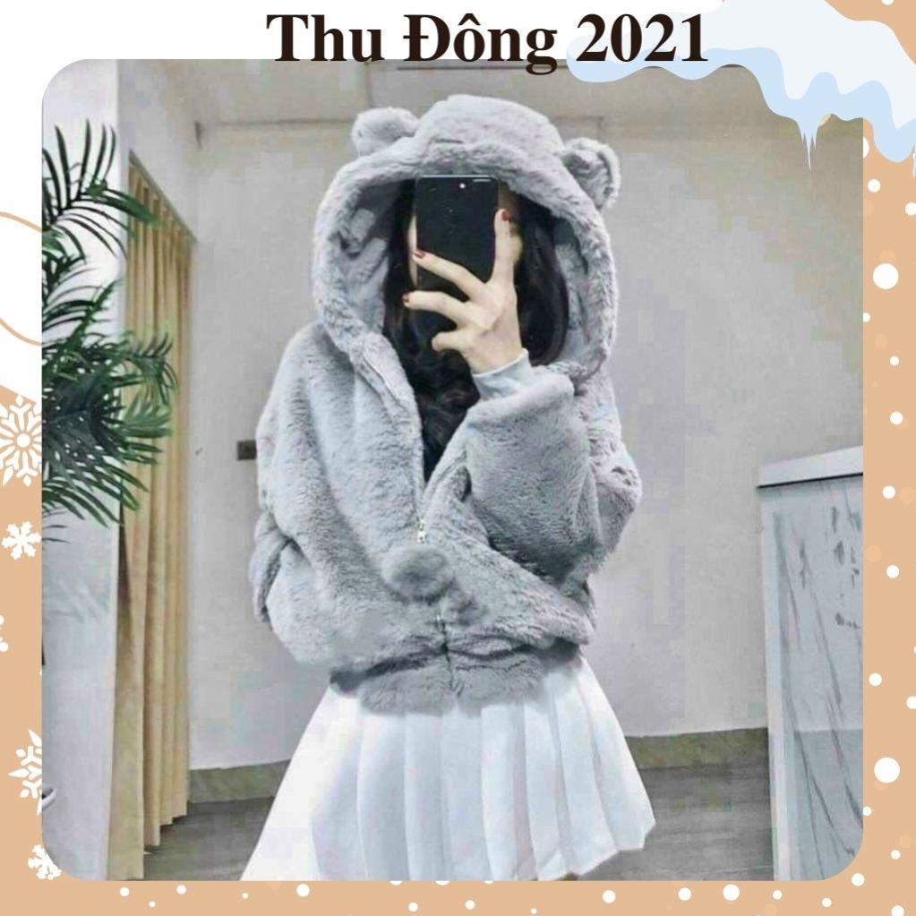 Áo khoác lông nữ, áo khoác nữ tai gấu lông mềm mượt mặc là ấm thời trang thu đông hàng quảng châu cao cấp | BigBuy360 - bigbuy360.vn