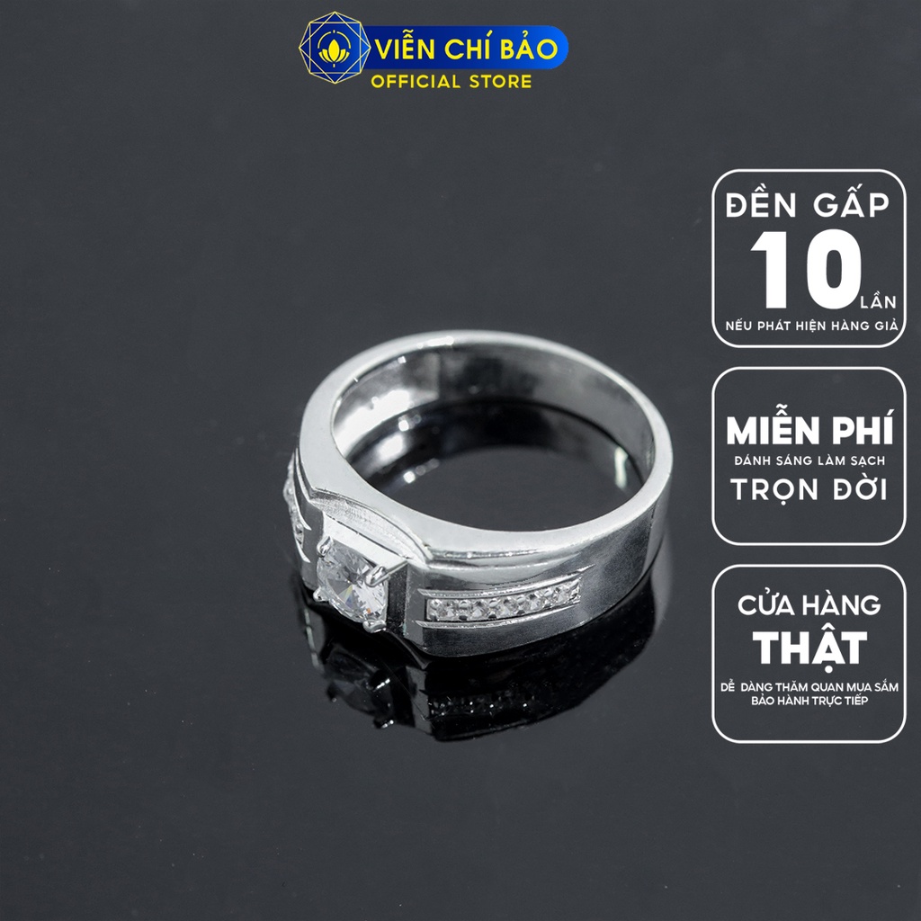 Nhẫn bạc nam đính đá trắng chất liệu bạc S925 thời trang phụ kiện trang sức Viễn Chí Bảo N300004