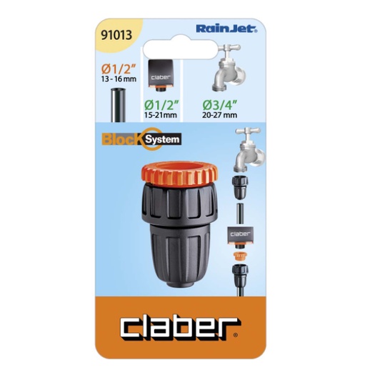 Đầu nối Claber ren trong 21 mm hoặc 27 mm ra ống 1/2" 91013