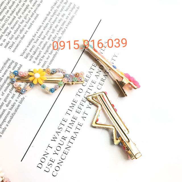 Kẹp tóc hoa cườm màu sắc, Cặp Tóc Đính Đá Màu Nhân Tạo