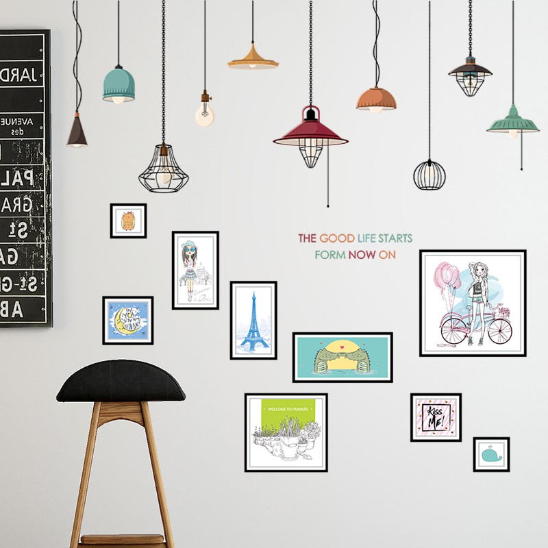 Decal dán tường Đèn và khung ảnh Vintage