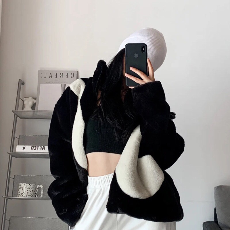 Áo khoác lông nữ phom rộng hình vảy thời trang hàn quốc/ Áo khoác mùa đông dáng thụng 3 màu ulzzang