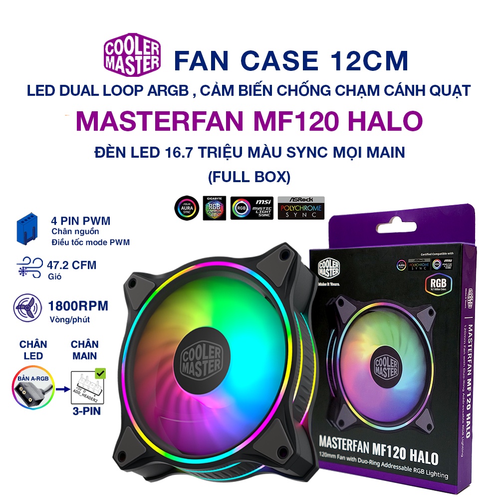 Quạt Fan Case 12CM Cooler master MF 120 Halo A-RGB - Quạt Fan Case 120 MasterFan MF120 Halo Dual Ring