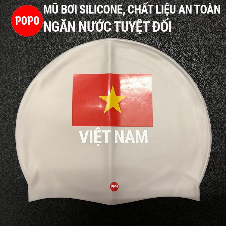 Mũ bơi người lớn silicone CA40 chính hãng POPO in Cờ Việt Nam nón bơi người lớn (nam, nữ) ngăn nước dùng thi đấu tập bơi