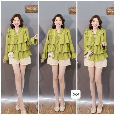 Áo đũi cổ bèo tầng xinh