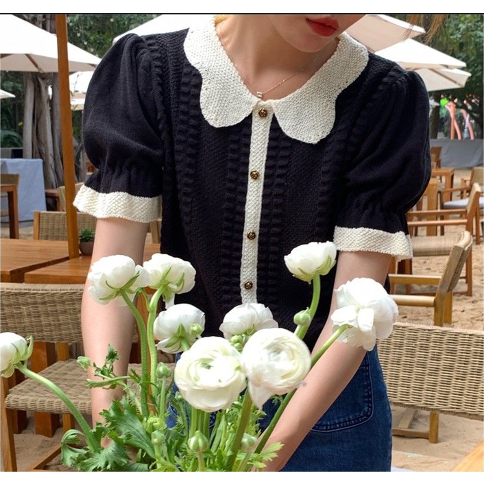 Áo Cardigan Dệt Kim Tay Ngắn Màu Sắc Tương Phản Ngọt Ngào Dành Cho Nữ  tao bao