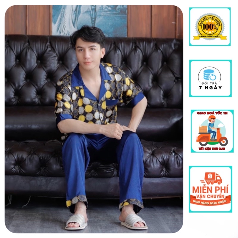 Bộ Ngủ pijama Nam cao cấp chất lụa cao cấp mềm mịn,thoáng mát,không nhăn