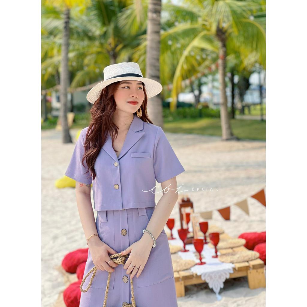 Bộ áo croptop và chân váy TT linen Hàn Cói Design