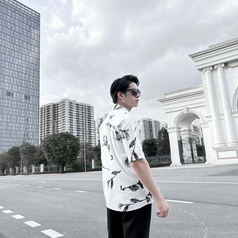 Áo sơ mi nam ngắn tay DEWE, vải lụa nhập khẩu chống nhăn thoáng mát, họa tiết Lá Đen - DEWE Cuban Shirt | BigBuy360 - bigbuy360.vn