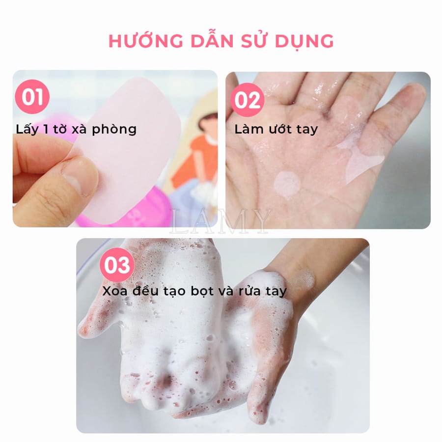 Hộp 50 Miếng Xà Phòng Giấy Rửa Tay, Bỏ Túi Mang Đi Du Lịch, Công Tác, Dã Ngoại