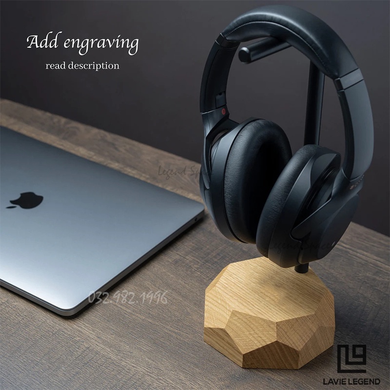 Giá Treo Tai Nghe Chụp Tai Đế Gỗ Walnut Nguyên Khối, Thân Treo Kim Loại Decor Bàn Làm Việc - Giá Đỡ Tai Nghe Vintage