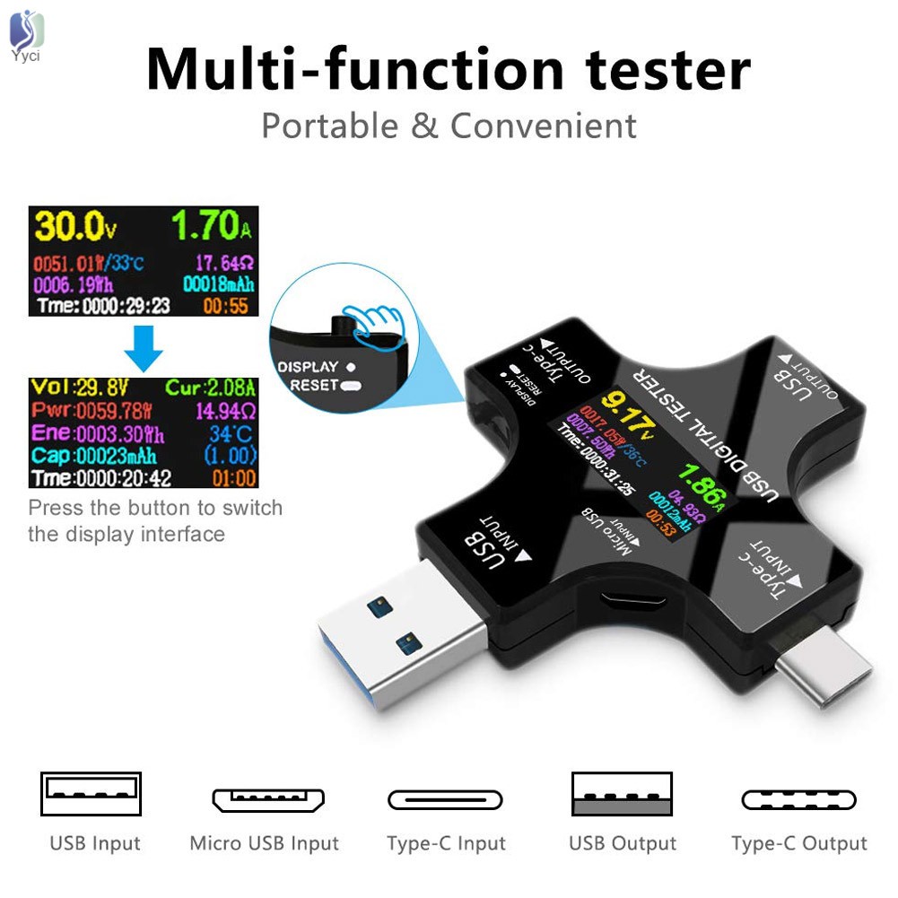 Linh kiện máy tính đo điện áp Type-C USB hiển thị màn hình LCD kỹ thuật số