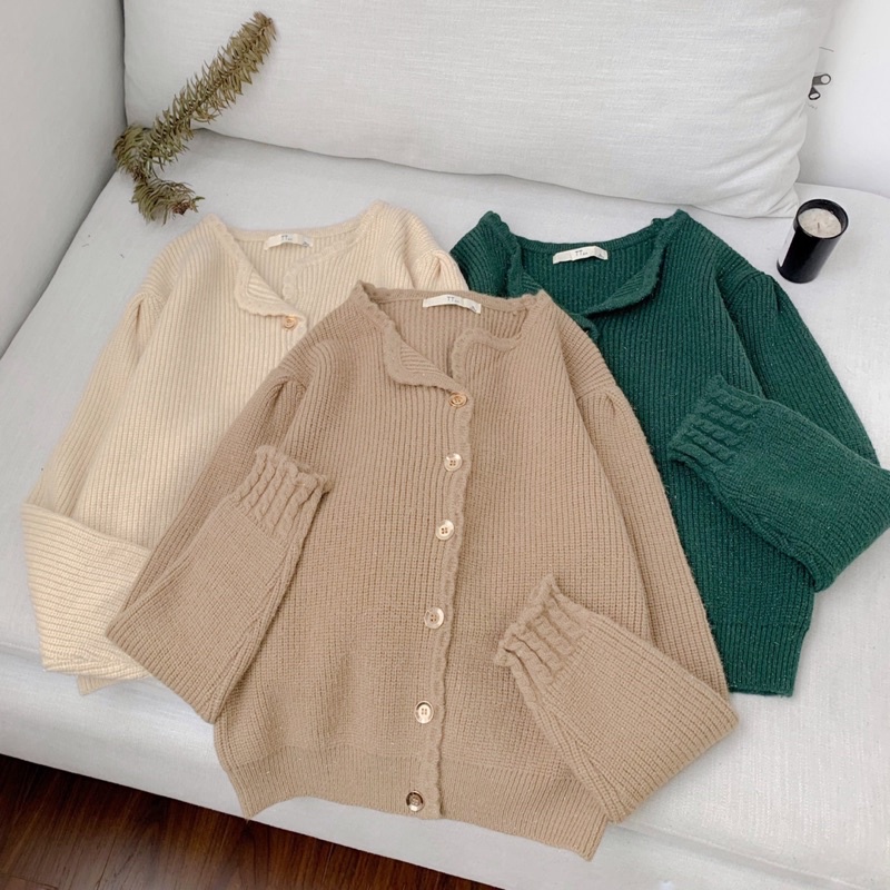 Áo len Cardigan nữ dài tay chất len tăm Freesize Be/Nâu/Xanh phong cách Hàn Quốc mới 2021