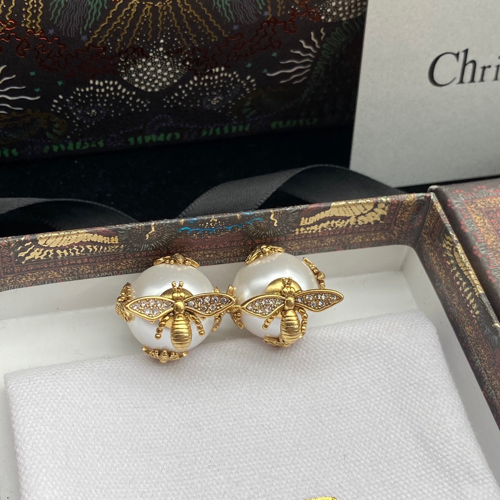 Dior Bông Tai Hình Ong Và Ngọc Trai Thời Trang