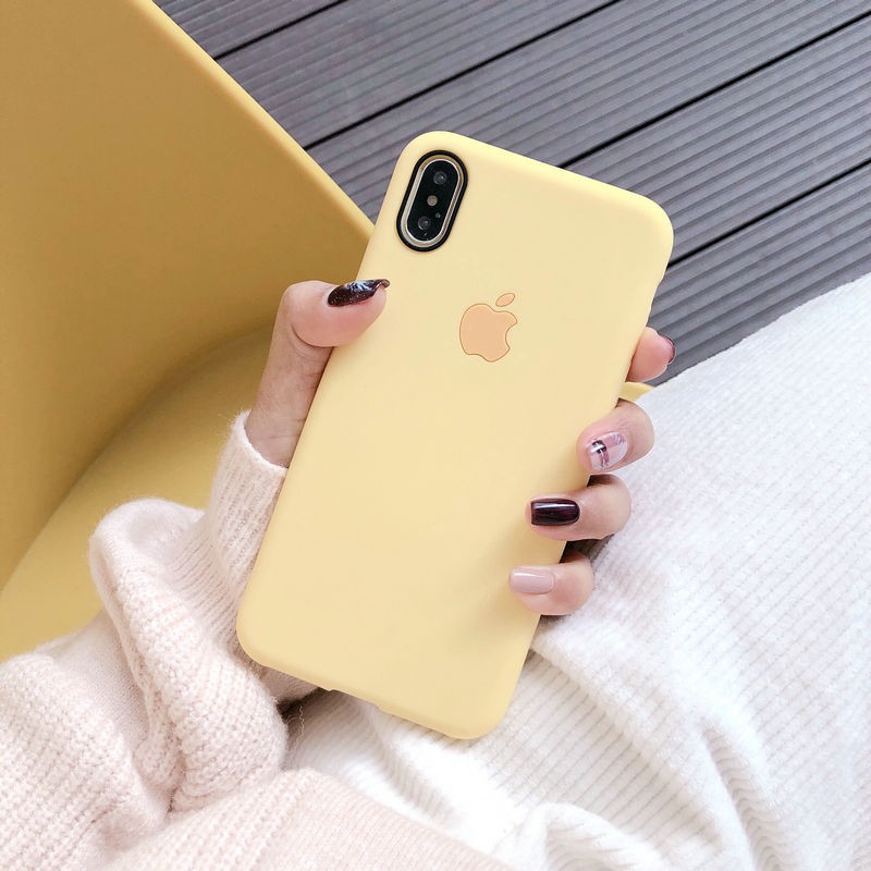 ốp lưng iphone chống bẩn mịn màu trơn có logo apple ốp iphone 6 6s 7 8 plus x xs xr xs max - n60