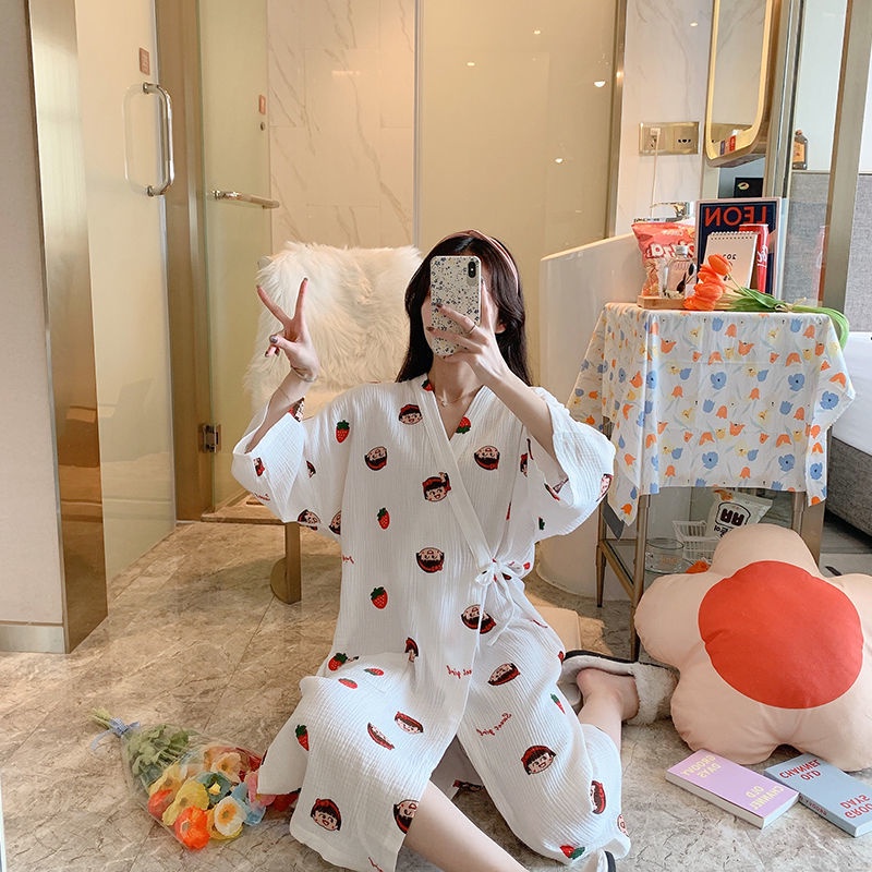 Áo choàng ngủ kiểu Kimono chất liệu Cotton mỏng dành cho nữ | BigBuy360 - bigbuy360.vn