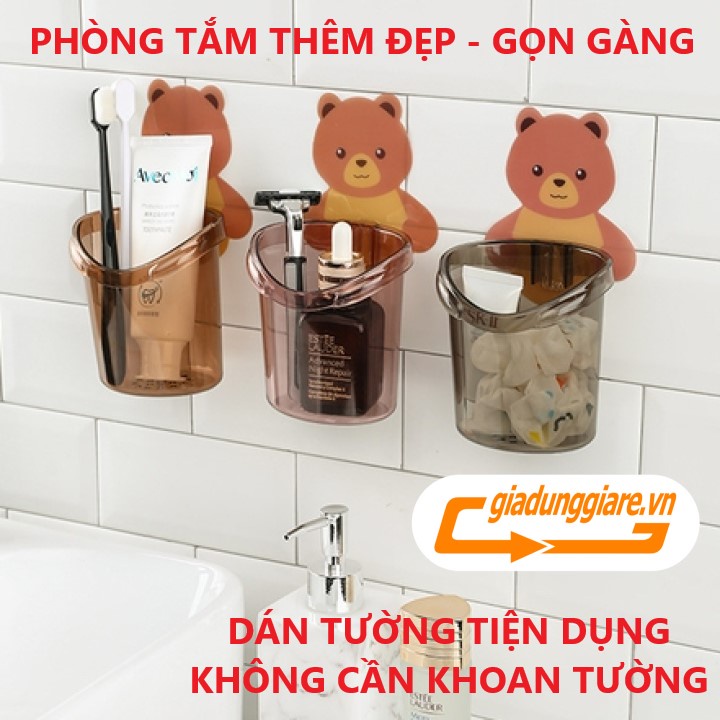 CỐC GẤU dán tường đựng bàn chải kem đánh răng không phải khoan đục tường khay để đồ phòng tắm đẹp mắt tiện lợi