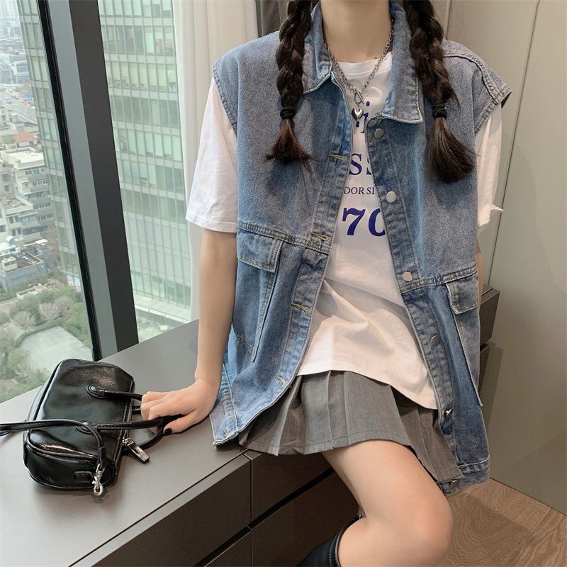 Áo Khoác Jean Không Tay Phong Cách Hong Kong Cổ Điển Thời Trang Mùa Thu Kiểu Mới