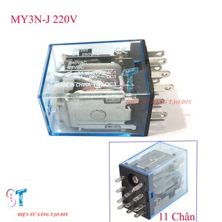 Relay Trung Gian, Rơ Le Kính MY3N-J 220V 5A 11 Chân kèm Đế Vặn Ốc