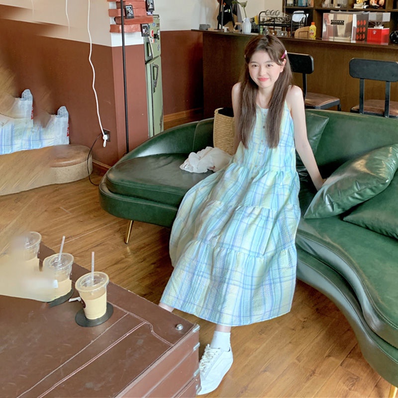 Đầm Hai Dây Họa Tiết Kẻ Sọc Phong Cách Pháp Mẫu Mới Ngọt Ngào Thời Trang Mùa Hè Cho Nữ