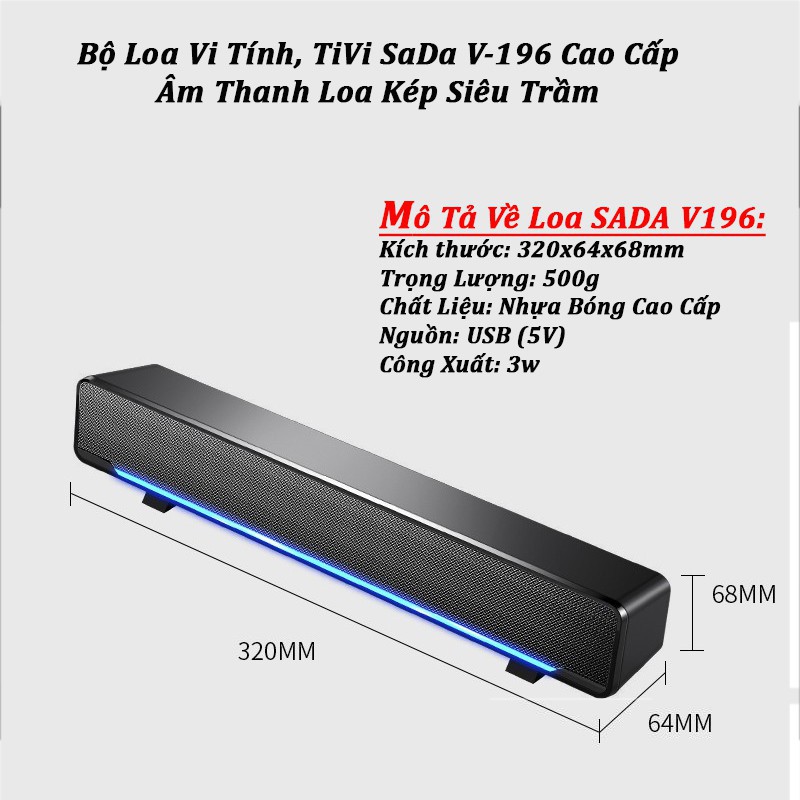 Loa Vi Tính, Tivi  Siêu Trầm SADA V-196, Có Đèn Led Cao Cấp (màu ngẫu nhiên)