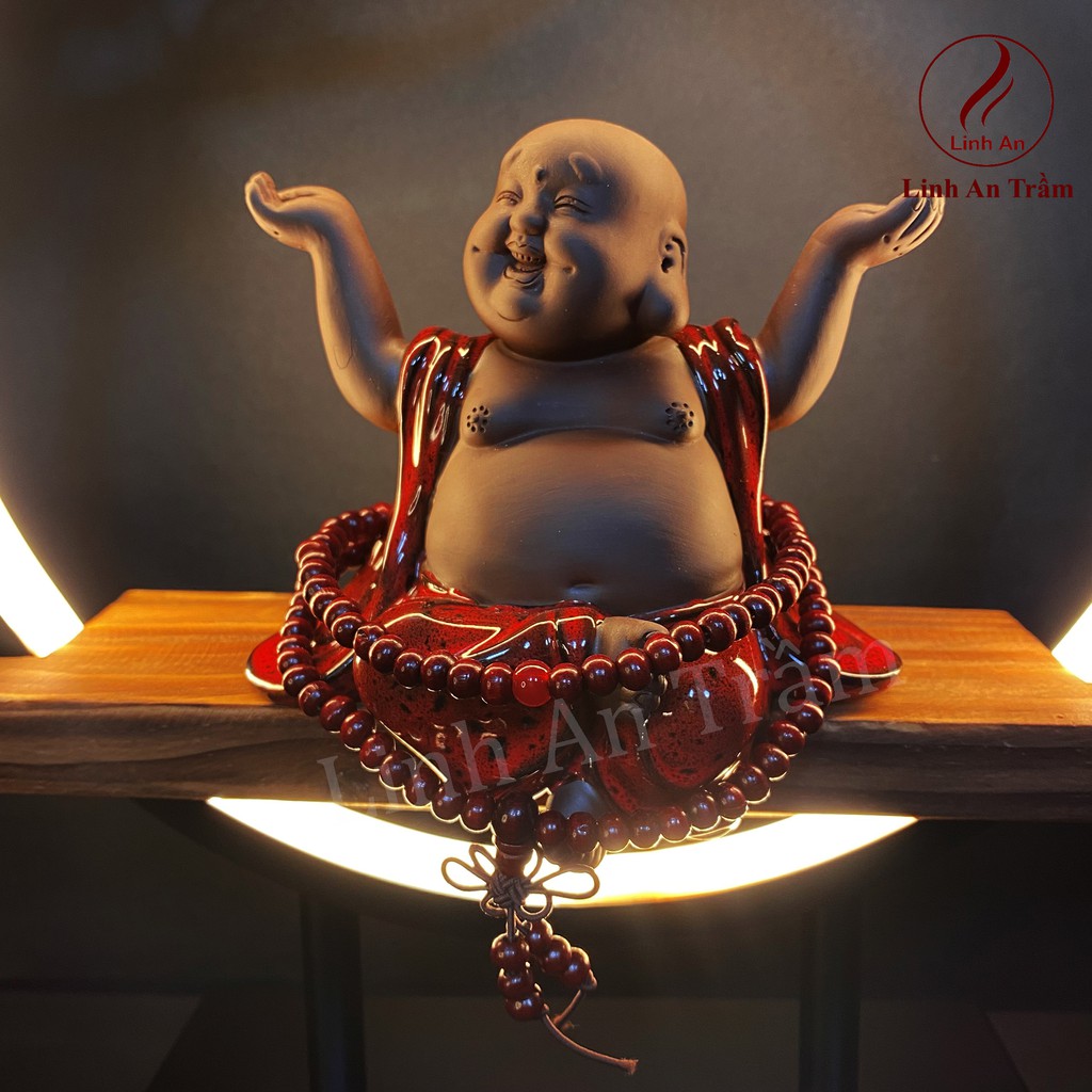 Thác Khói Trầm Hương Gốm sứ cao cấp - Thác Di Lặc hoan hỉ kèm 10 nụ trầm nguyên chất