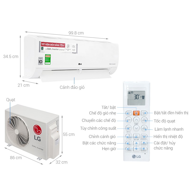 Điều hòa LG 18000BTU 1 chiều inverter V18ENF