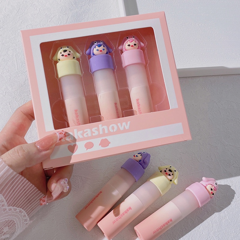 HOT TAOBAO Bộ Son Kem Nhung Lì 3 Cây Hoạt Hình Siêu Hot KAKASHOW