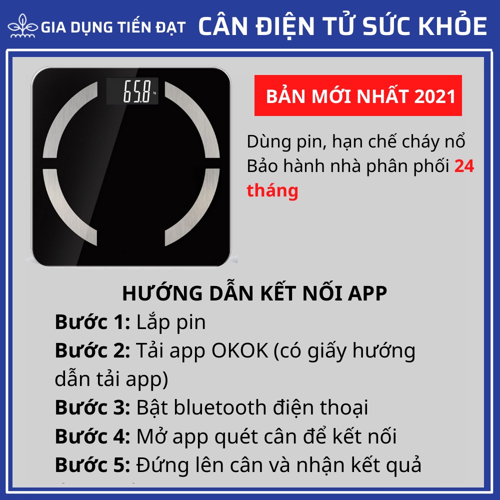 Cân điện tử sức khỏe kết nối Bluetooth Đo Mỡ Máu, Lượng Cơ, Tỉ Lệ Mỡ Cơ Thể Kết Nối App Điện Thoại